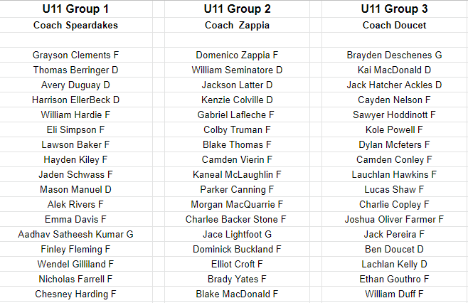 U11 Rec Groups